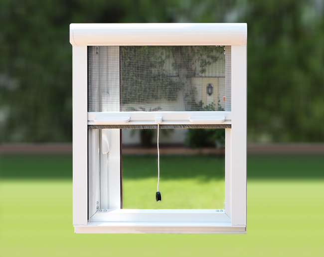 Vertical flyscreen system fitted to a window
